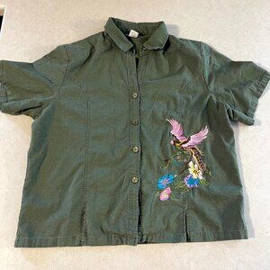 Vintage Leslie Fay Women's short sleeve embroidered Button Linen shirt Size 3X